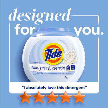 Tide PODS Free & Gentle Liquid Laundry Detergent Pacs, HE Compatible and Coldwater Clean, 76 Count