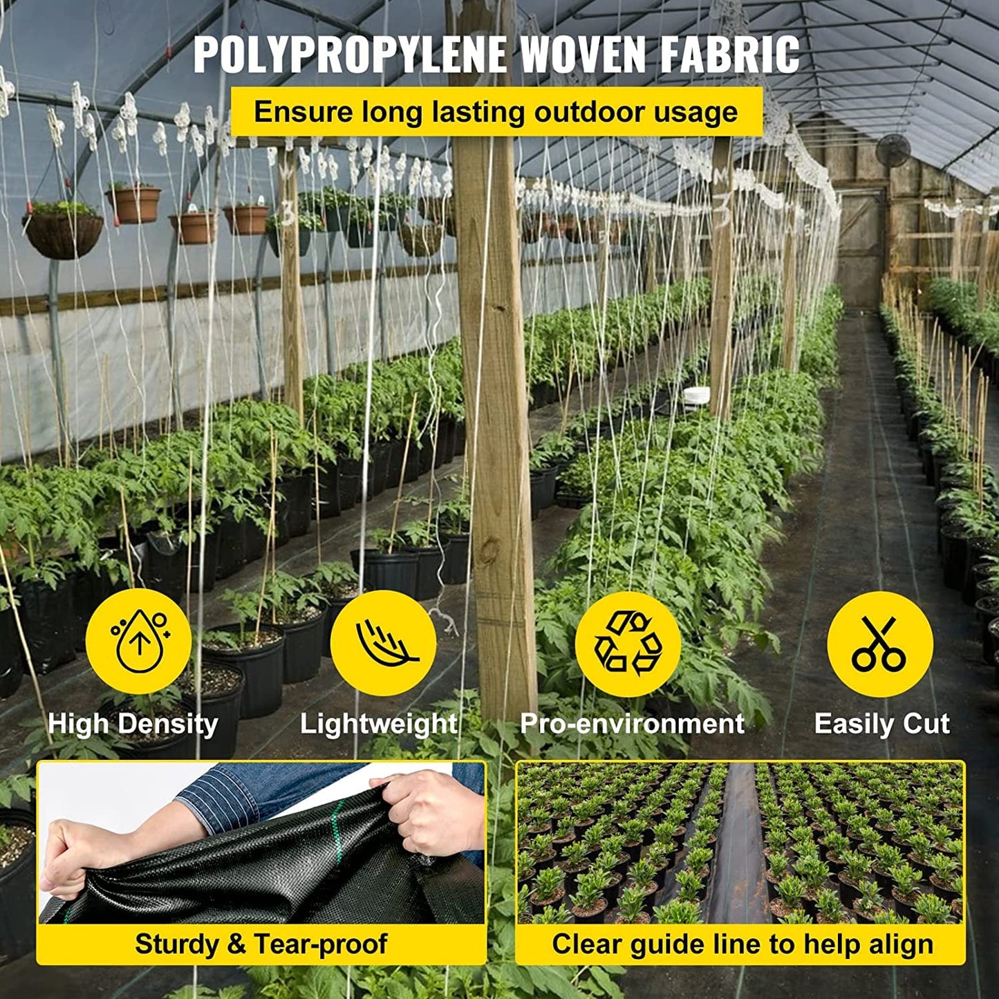 VEVOR 3FTx300FT Premium Weed Barrier Fabric Heavy Duty 3OZ, Woven Weed Control Fabric, High Permeability Good for Flower Bed, Geotextile Fabric for Underlayment, Polyethylene Ground Cover