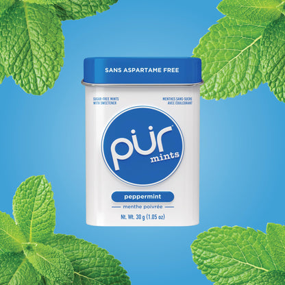 PUR Mints | Aspartame Free | Made with Xylitol | Sugar Free, Vegan, Gluten Free & Keto Friendly | Natural Peppermint Flavoured Mints, 30 Pieces (Pack of 12) - Available at All In One Marketplace Canada