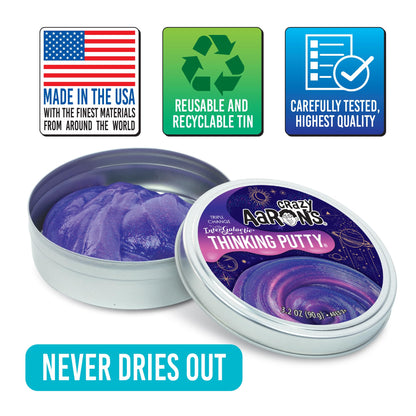 Crazy Aaron's Intergalactic Triple Color Changing Thinking Putty - 4" Tin Stress and Anxiety Reducing - Non-Toxic Sensory Play Putty - Never Dries Out - Creative Toy for Kids and Grown ups Crazy Aaron's