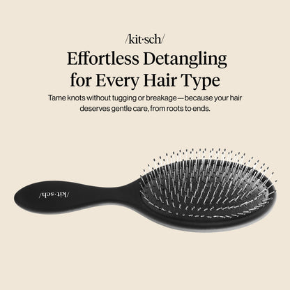Kitsch Recycled Plastic Wet/Dry Hair Brush, Detangling Tool for Curly or Straight Styles, Brush for Tangled Strands, Flexible Hairbrush Bristles, Brushes for Women & Men, Adults & Kids - Black