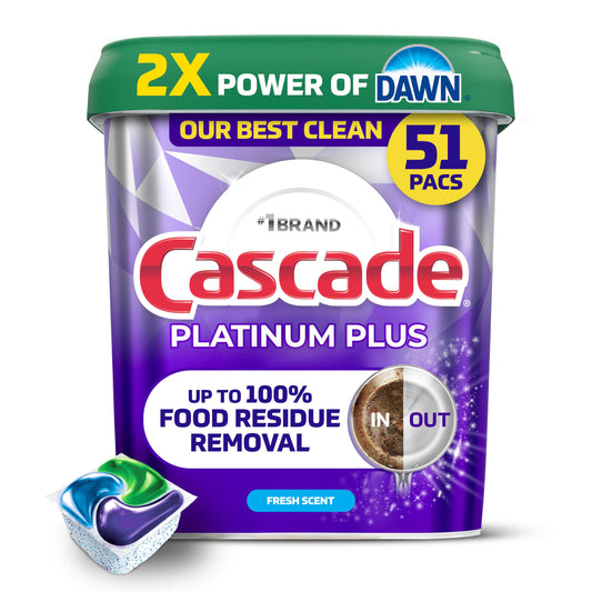 Cascade Platinum Plus Dishwasher Detergent Pods, Dish Detergent Soap, Fresh Scent, 51 Count