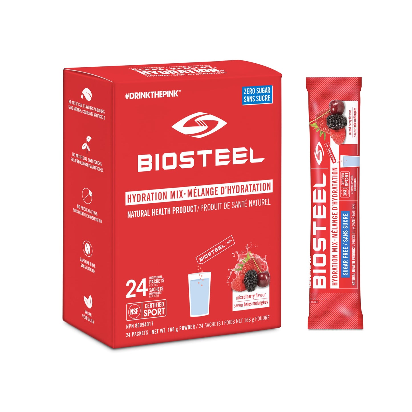 BioSteel Hydration Mix Mixed Berry - 24 Single Serving Packets | Sugar-Free Canadian Sports Drink
