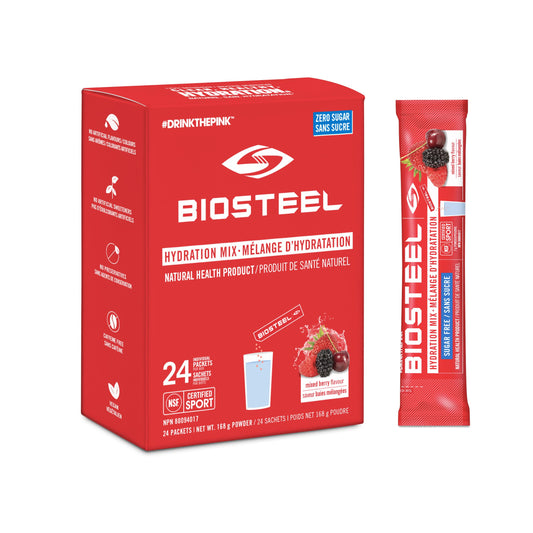 BioSteel Hydration Mix Mixed Berry - 24 Single Serving Packets | Sugar-Free Canadian Sports Drink