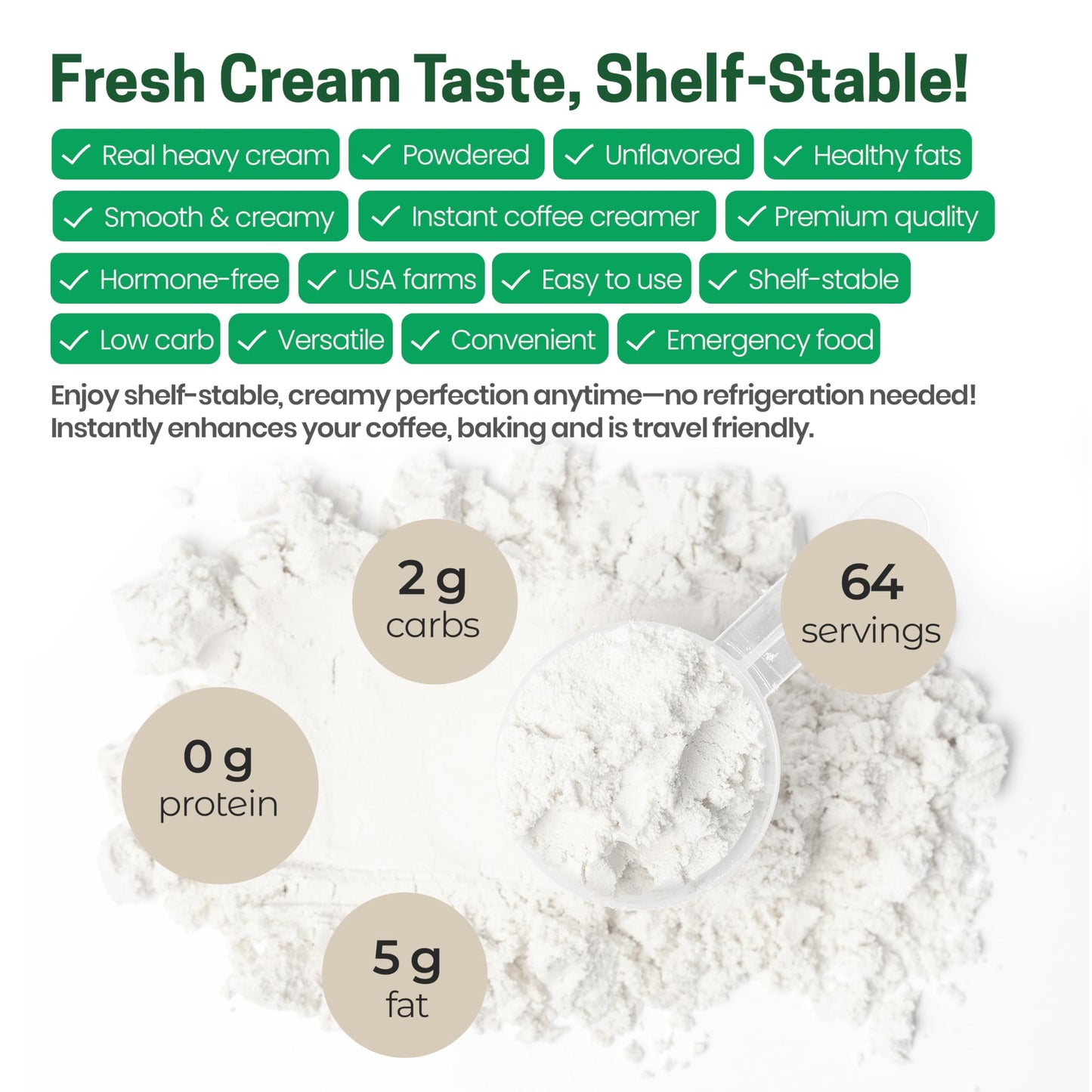 Z Natural Foods Heavy Cream Powder - 1 lb Shelf-Stable Powdered Cream for Coffee, Baking & Cooking