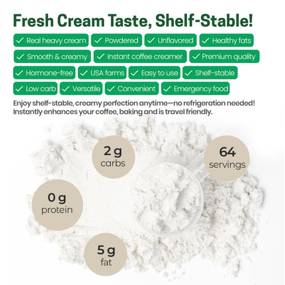 Z Natural Foods Heavy Cream Powder - 1 lb Shelf-Stable Powdered Cream for Coffee, Baking & Cooking