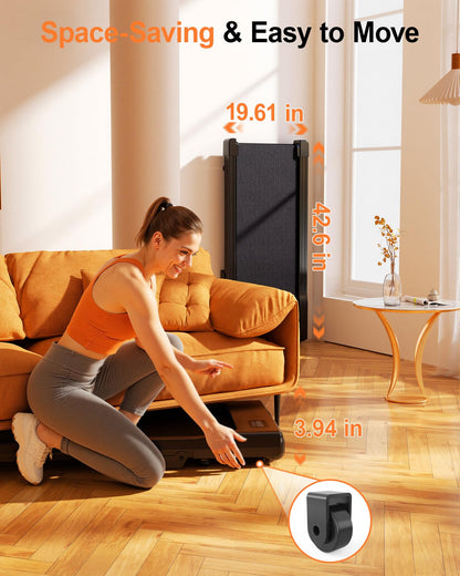 MJWW Walking Pad with 6% Incline, No-Assembly Under Desk Treadmill, 2.5 HP Quiet Motor, APP & Remote Control, LED Display, 300 lbs Capacity for Home/Office