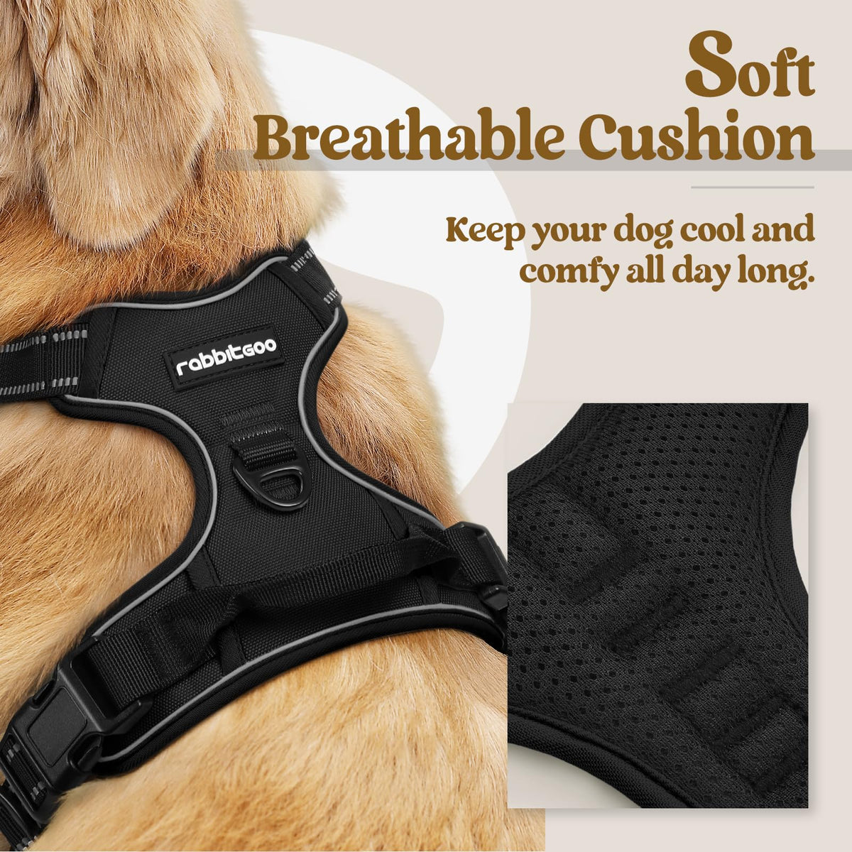 rabbitgoo Dog Harness, No Pull Medium Breed with 2 Leash Clips, Pet Vest