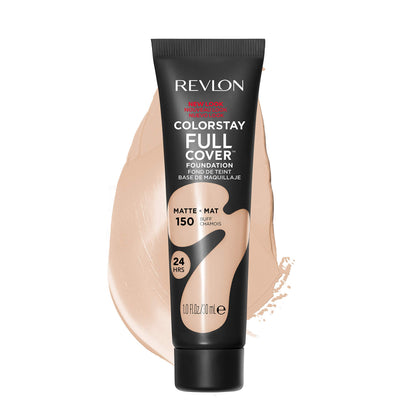 Revlon ColorStay Full Cover Longwear Matte Foundation, Heat & Sweat Resistant Lightweight Face Makeup, Buff (150), 1.0 oz/ 30ml REVLON