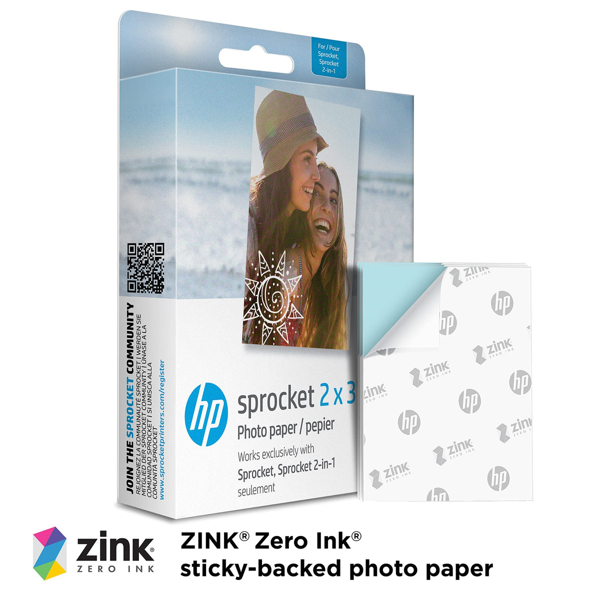 HP Sprocket 2x3 Premium Zink Sticky Back Photo Paper (100 Sheets) Compatible with HP Sprocket Photo Printers.