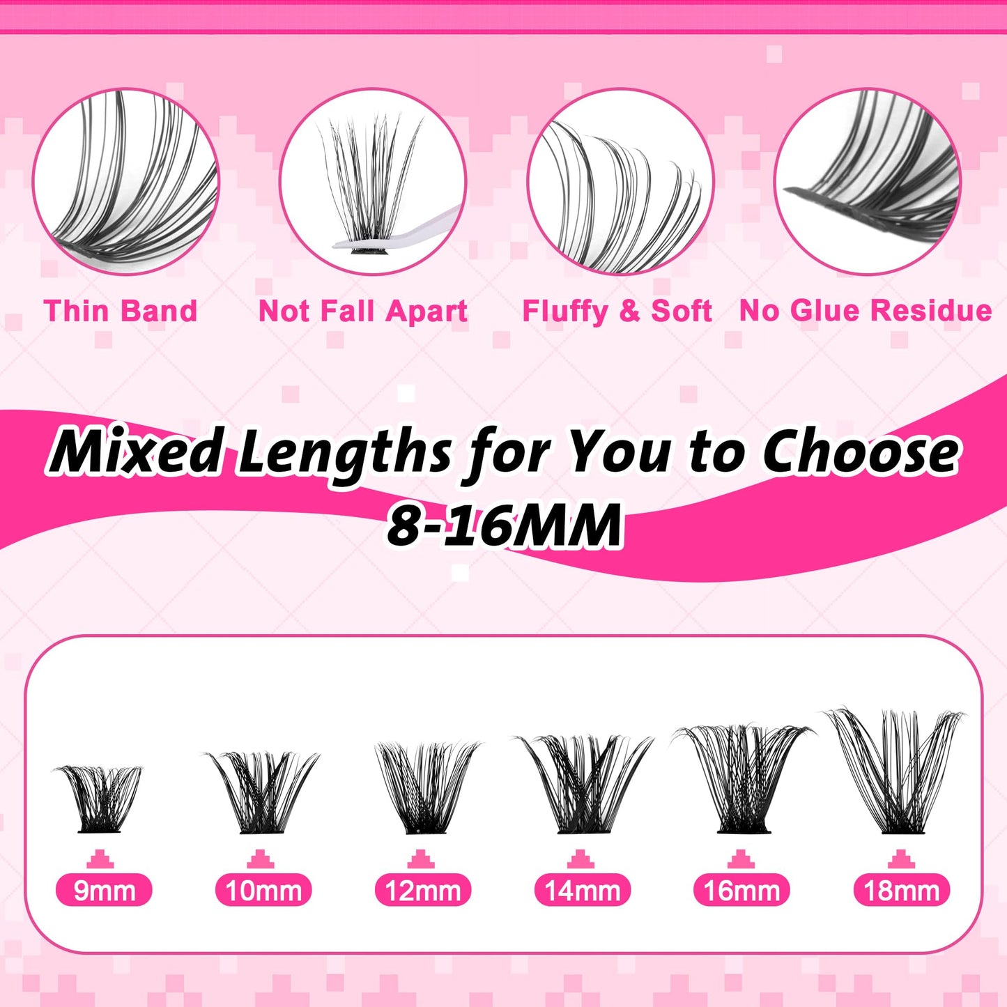 wiwoseo Cluster Eyelash Extensions 560pcs Lash Clusters Wipsy Cluster Lashes D Curl Eyelashes Clusters Individual Lashes DIY Lash Extensions Cluster Eyelash Natural Look Eyelashes (8-16MM) - Available at All In One Marketplace Canada