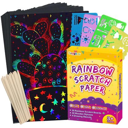 FUNNYB&G Rainbow Scratch Paper Art for Kids - 100 Pcs Magic Rainbow Scratch Paper Off Set Scratch Easter Crafts Arts Supplies Kits Pads Sheets for Party Games Halloween Christmas Birthday Gifts 🍁 All In One Marketplace Canada