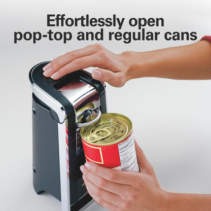Hamilton Beach (76606ZA) Smooth Touch Electric Automatic Can Opener with Easy Push Down Lever, Opens All Standard-Size and Pop-Top Cans, Extra Tall, Black and Chrome