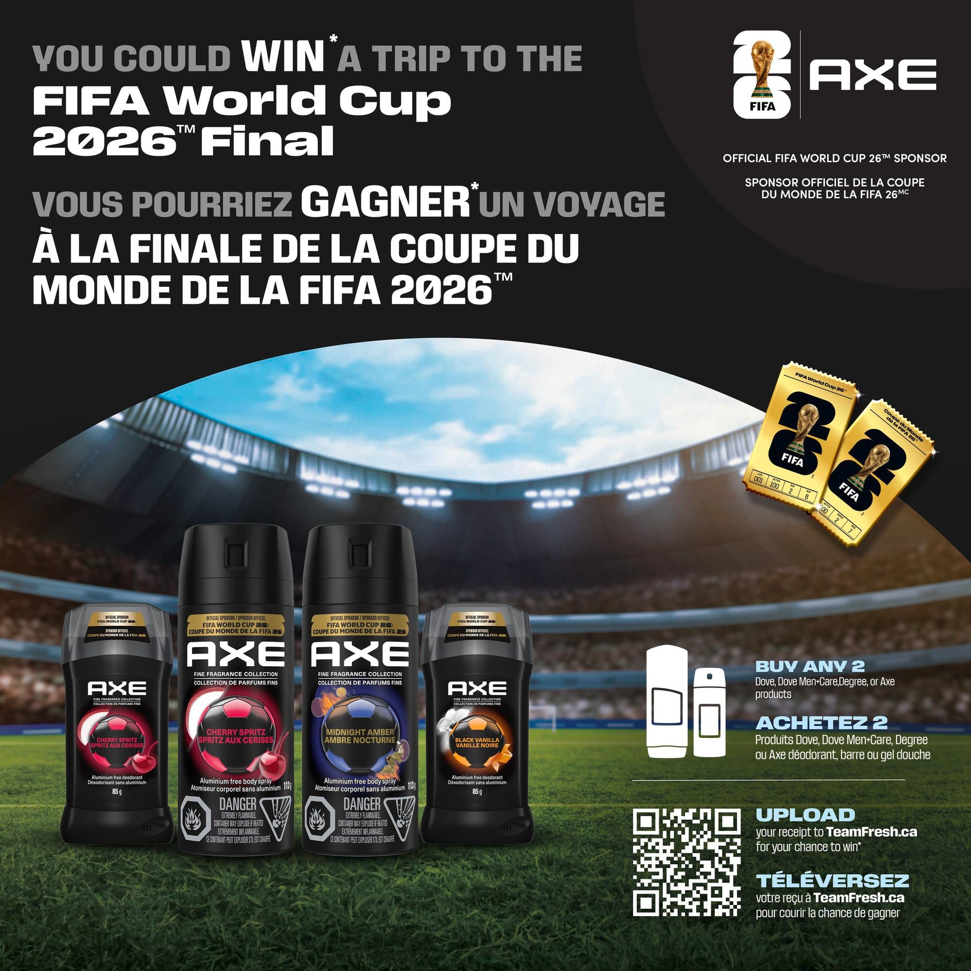 AXE Dark Temptation Deodorant Body Spray for 48-Hour odour protection, Dark Chocolate Aluminum-free Deodorant, 113g (Pack of 4) - Available at All In One Marketplace Canada