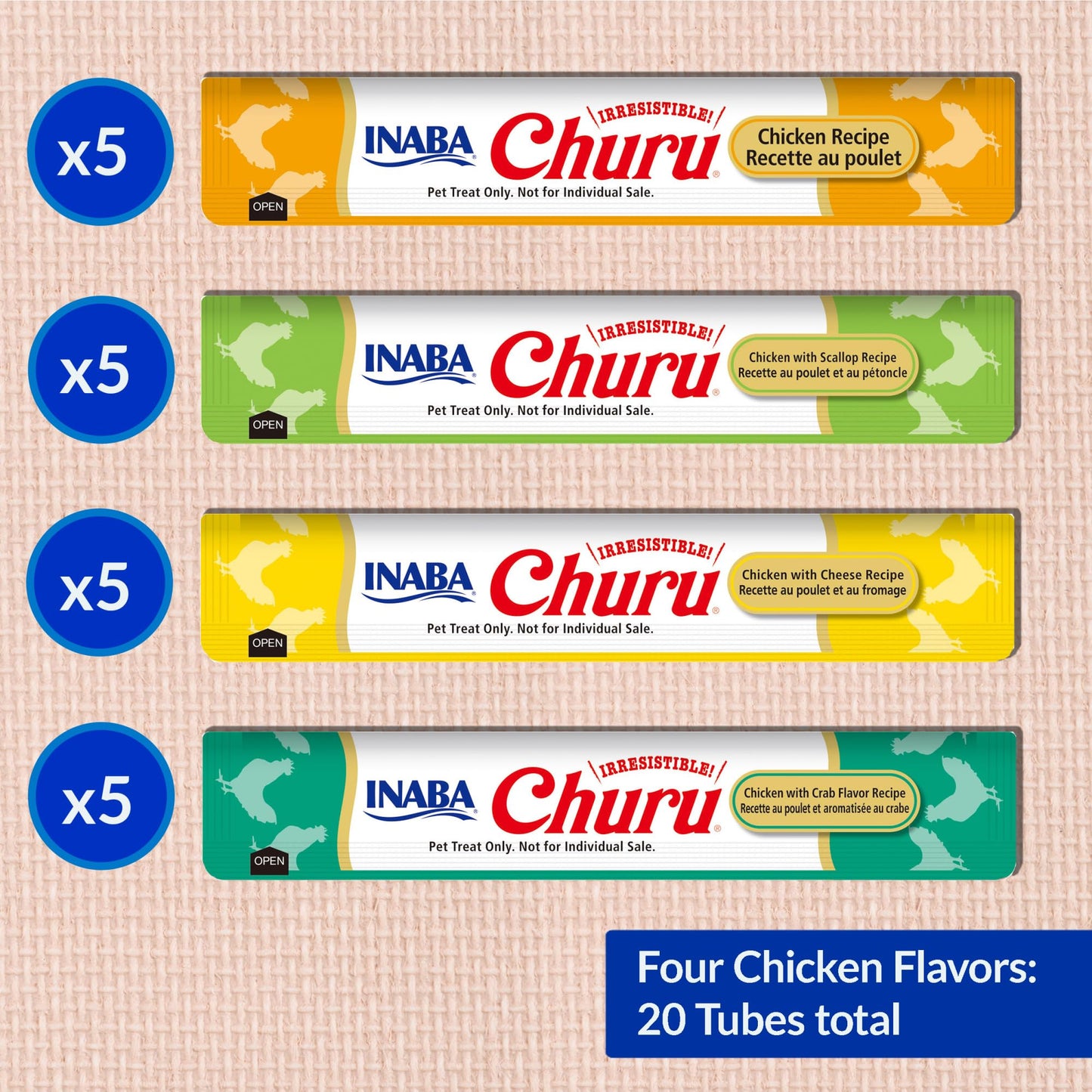 INABA Churu Cat Treats, Grain-Free, Lickable, Squeezable Creamy Purée Cat Treat/Topper with Vitamin E & Taurine, 0.5 Ounces Each Tube, 20 Tubes, Chicken Variety Box