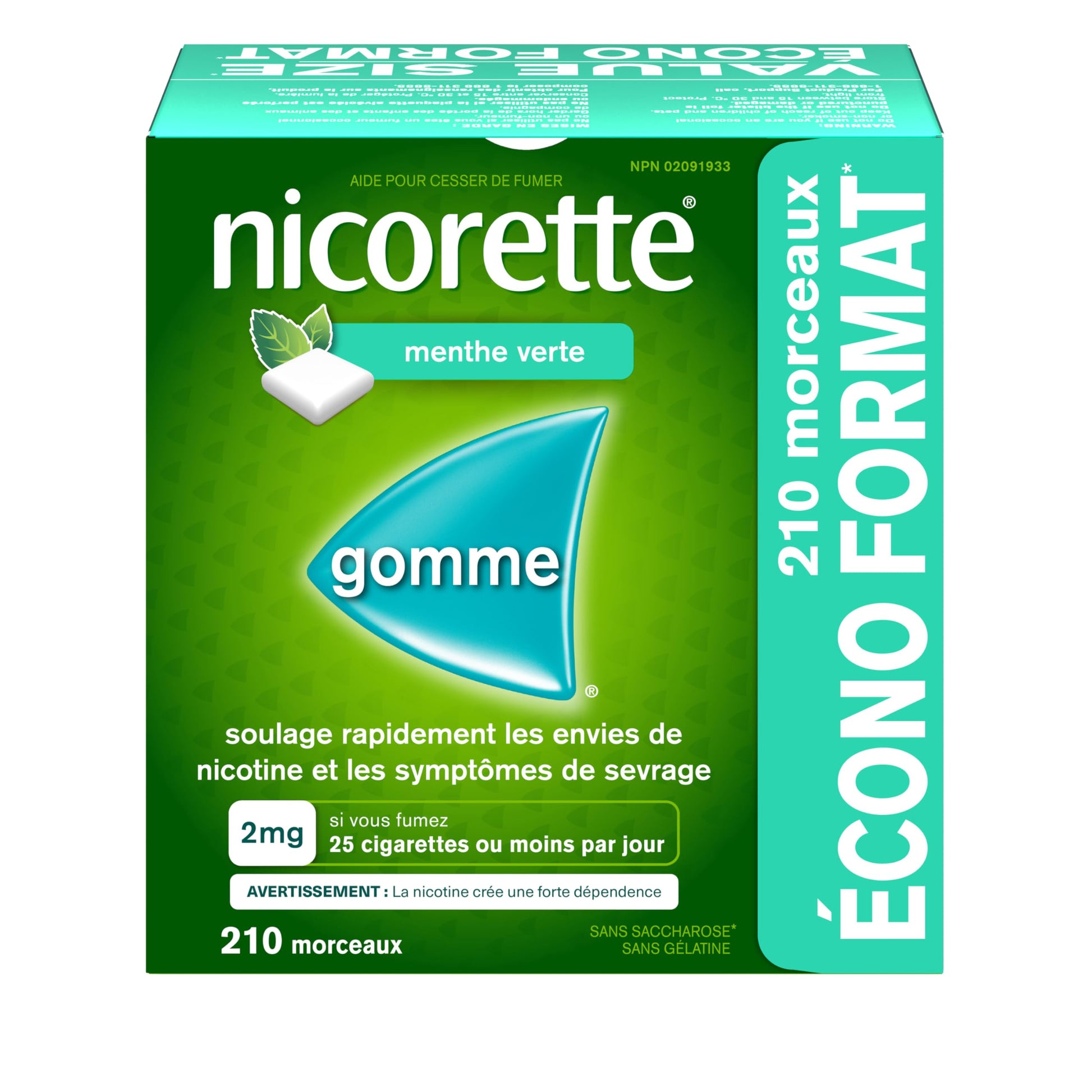 Nicorette Gum Smoking Cessation Product, Nicotine Replacement Therapy Aid for Adults, Doubles Quit Success, Spearmint Flavour, 2mg, 210 Pieces