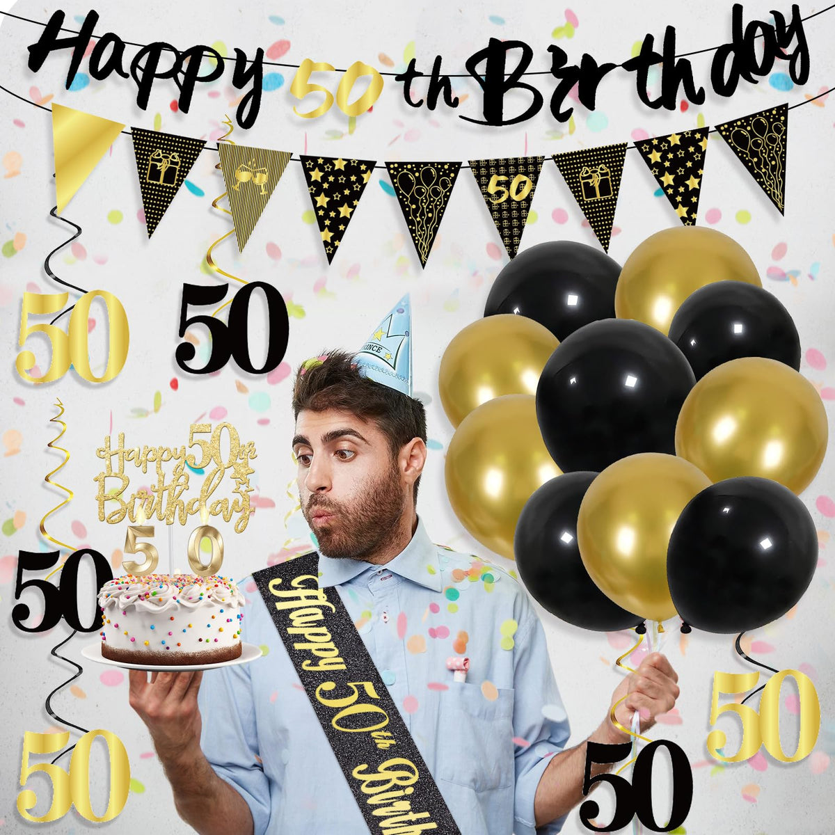 50th Birthday Decorations for Men, Black Gold 50th Party Decoration Set 🍁 All In One Marketplace Canada
