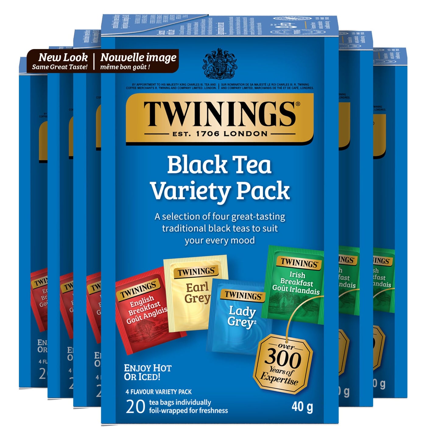 Twinings Variety Pack Individually Wrapped Teabags, Caffeinated Earl Grey, Lady Grey, Irish & English Breakfast Teas, 20 Count (Pack of 6), Enjoy Hot or Iced