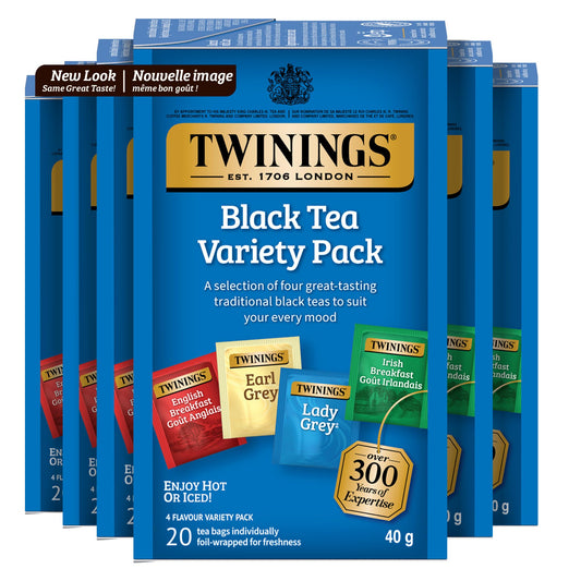 Twinings Lot de variétés de sachets de thé emballés individuellement, thés Earl Grey, Lady Grey, Irish et English Breakfast décaféinés, 20 sachets (lot de 6), à déguster chaud ou glacé 🍁 All In One Marketplace Canada