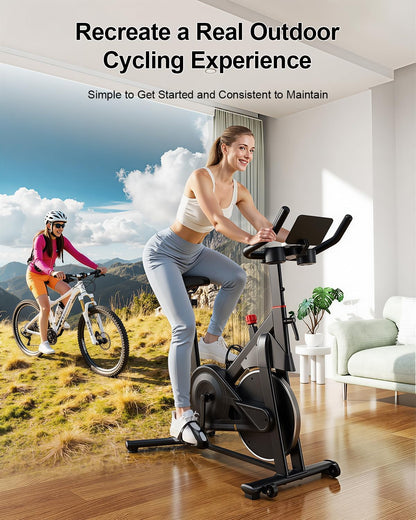 Exercise Bike, 32 Levels Magnetic Indoor Cycling Bike, 300lbs Capacity Stationary Bike with PitPat App & Comfort Seat Cushion