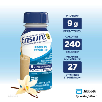 Ensure Regular, Nutritional Supplement Shake Value Pack, Nutrition To Stay Active And Energetic, Vanilla, 24 x 235-mL Bottles - Available at All In One Marketplace Canada