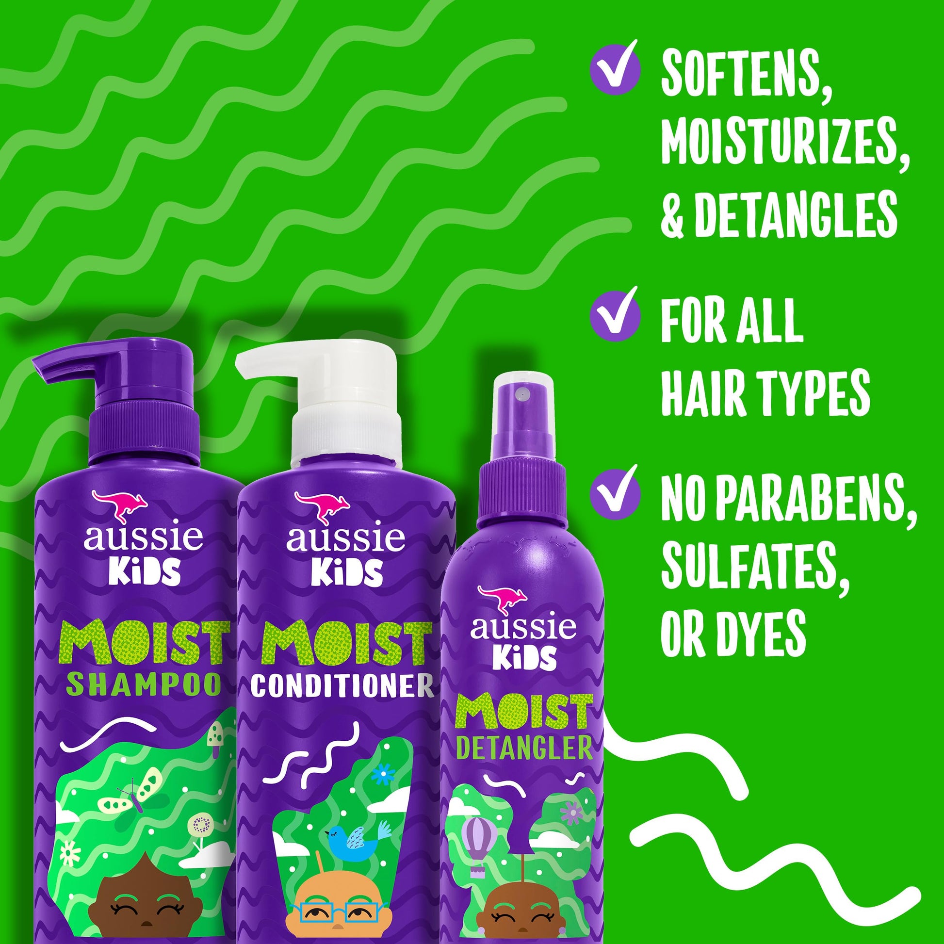Aussie Kids Moist Detangler Pack for Kids, Shampoo & Conditioner, 475 mL each + Detangler Spray, 236 mL
