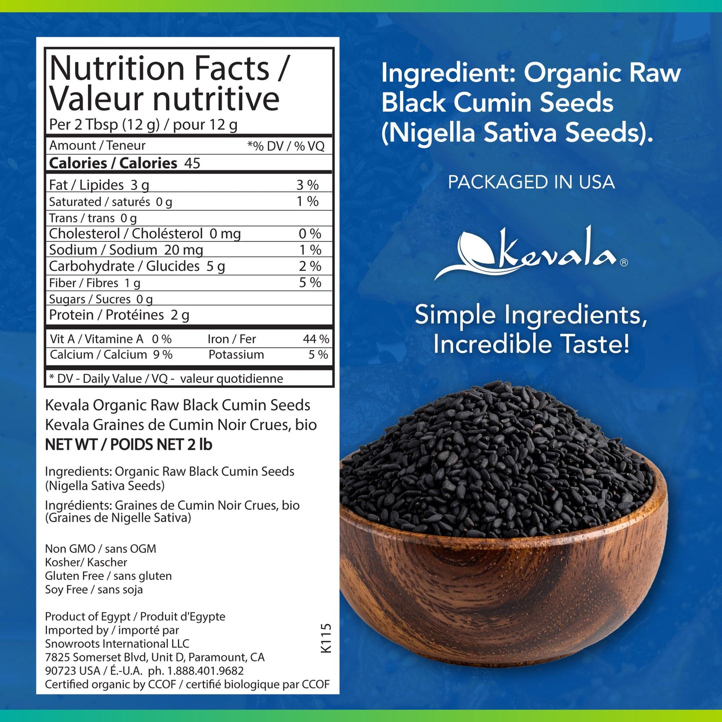 Kevala Organic Black Cumin Seeds (Nigella Sativa) – 2 lb Resealable Pouch