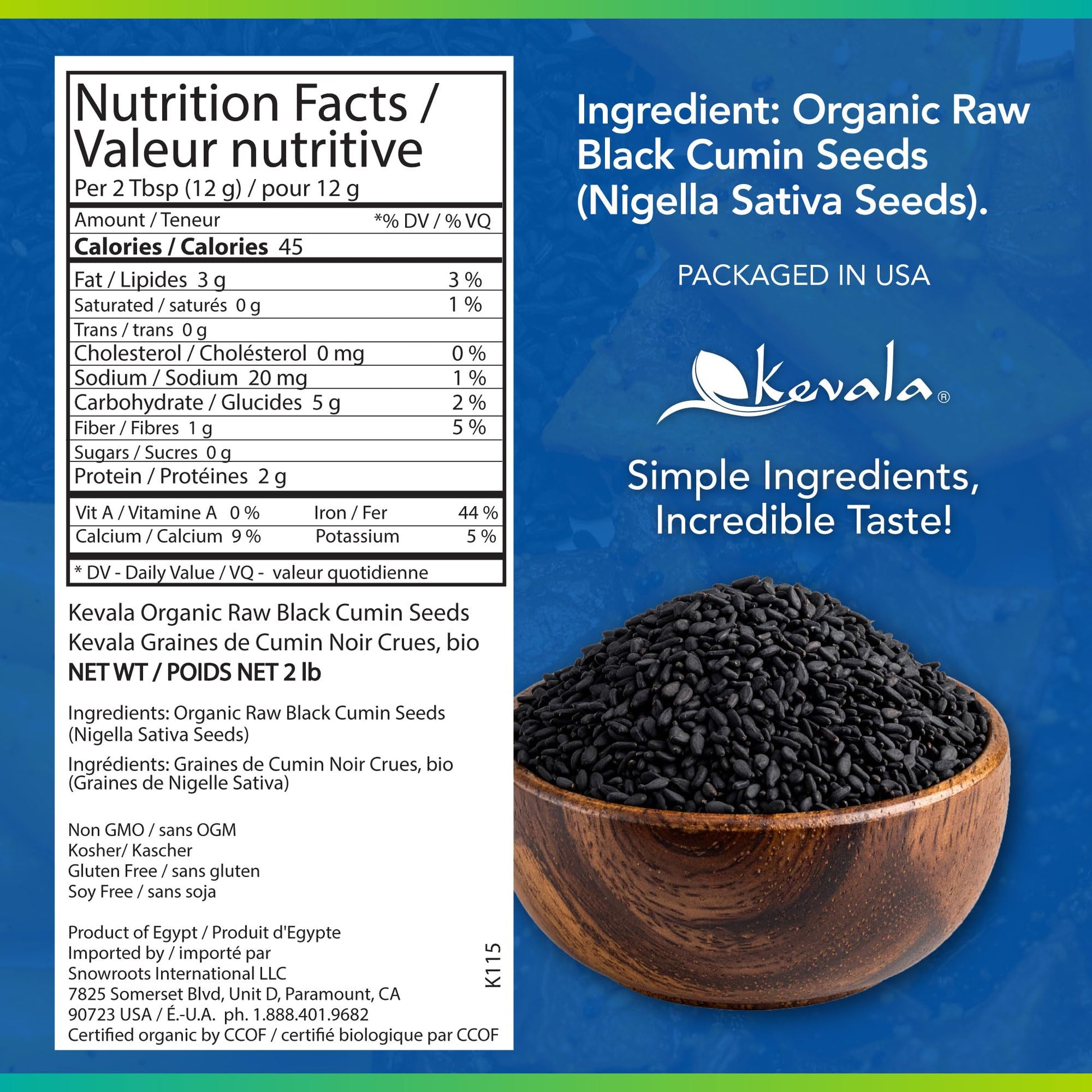 Kevala Organic Black Cumin Seeds (Nigella Sativa) – 2 lb Resealable Pouch