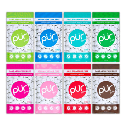PUR Gum Variety Pack | Sugar-Free Chewing Gum Sweetened with 100% Xylitol | 8 Flavors, 55 Pieces Per Pack