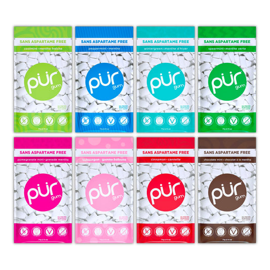 PUR Gum Variety Pack | Sugar-Free Chewing Gum Sweetened with 100% Xylitol | 8 Flavors, 55 Pieces Per Pack