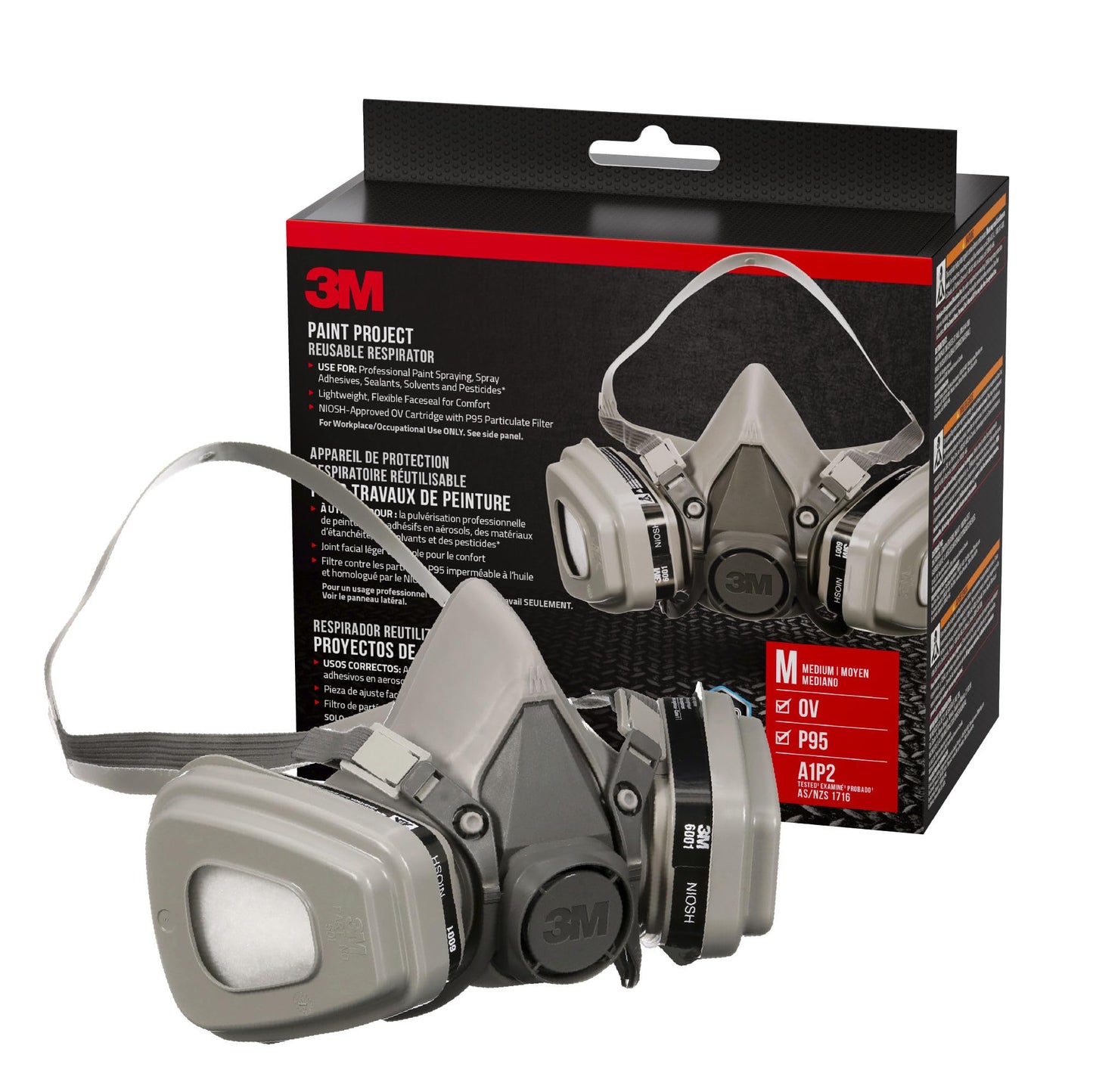 3M Performance Paint Project Respirator OV/P95, Designed For Professionals, Reusable Respirator, Medium, 1-Pack 3M