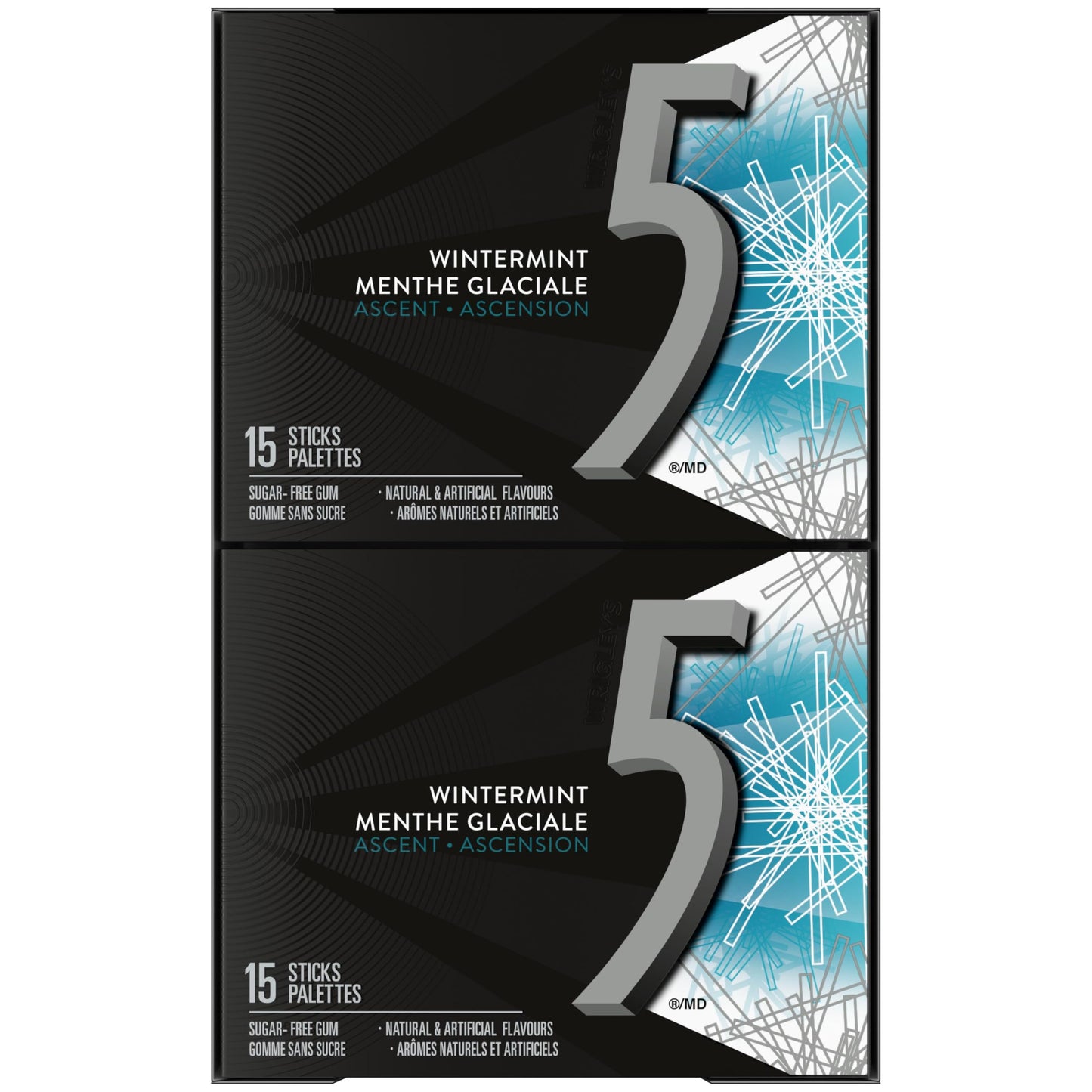 5 GUM, Wintermint-Ascent Flavoured Sugar Free Chewing Gum, 15 Sticks, 10 Packs - Available at All In One Marketplace Canada