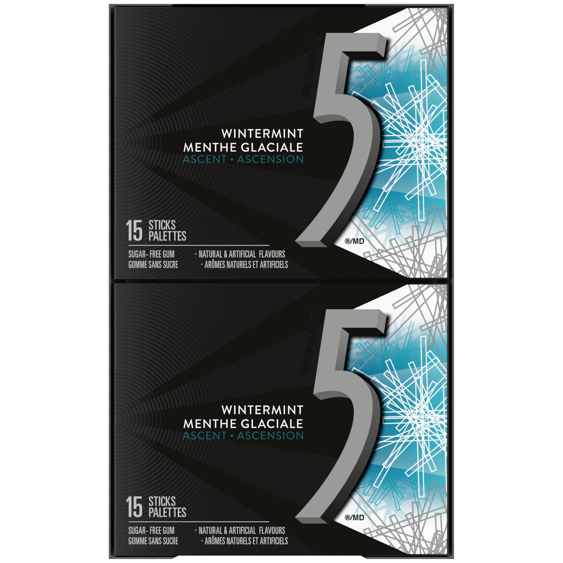 5 GUM, Wintermint-Ascent Flavoured Sugar Free Chewing Gum, 15 Sticks, 10 Packs - Available at All In One Marketplace Canada