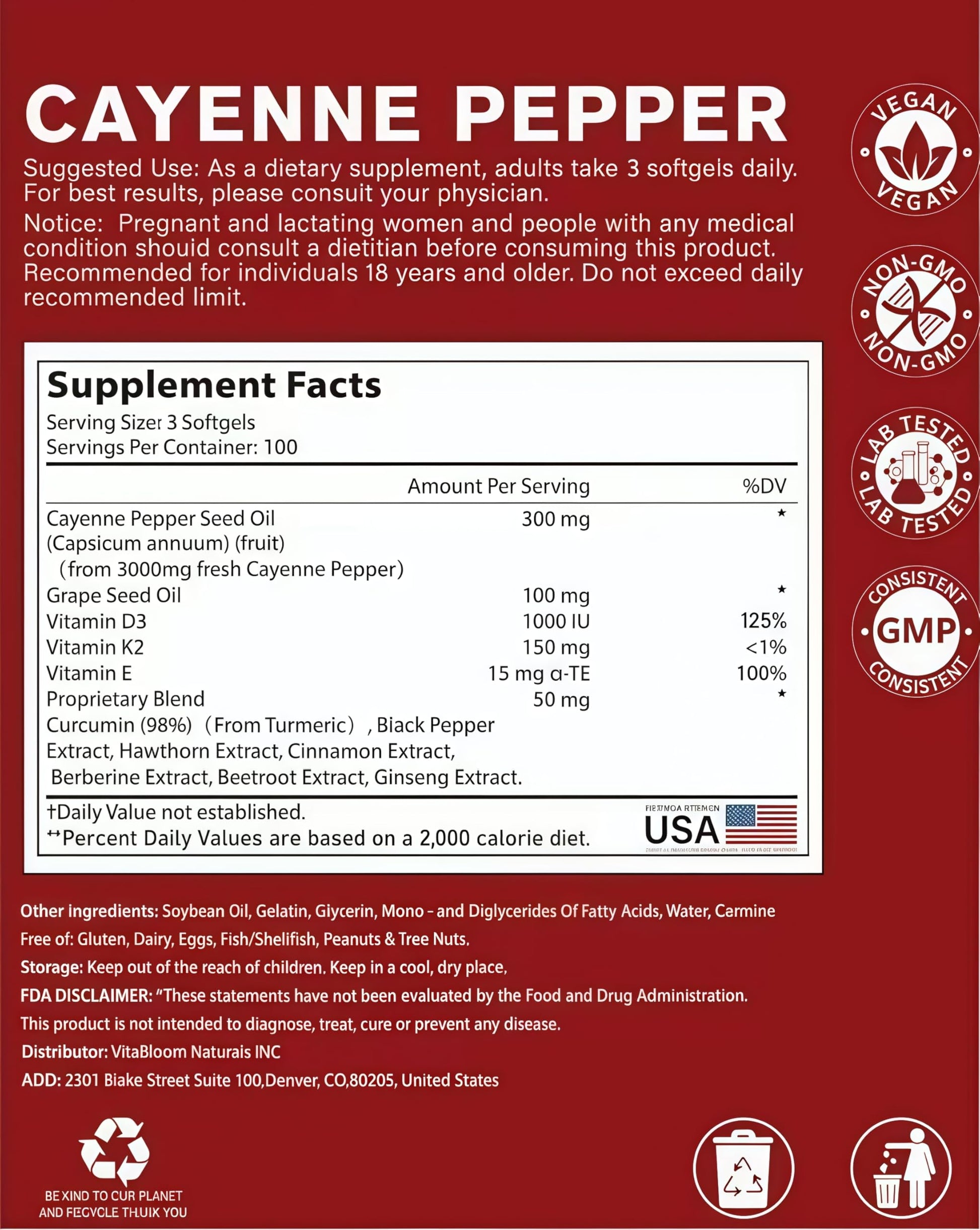 Cayenne Pepper - Cayenne Pepper Capsules | Resealable Package | 300 Softgels / 1 Bag B - Available at All In One Marketplace Canada