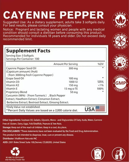 Cayenne Pepper - Cayenne Pepper Capsules | Resealable Package | 300 Softgels / 1 Bag B - Available at All In One Marketplace Canada