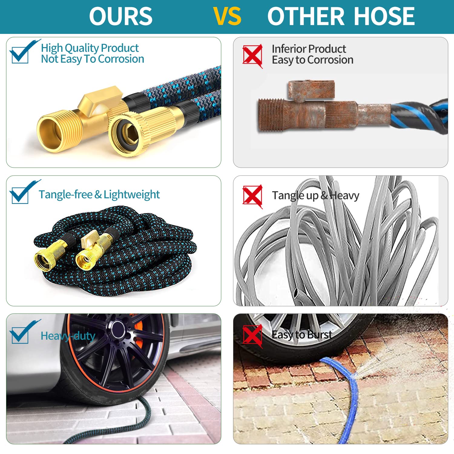 200 ft Expandable Garden Hose with 10 Spray Nozzle - Heavy Duty Superior Strength 3750D - 4 -Layer Latex Core - Expanding Water Hoses - Extra Strong Brass Connectors/Storage Bag