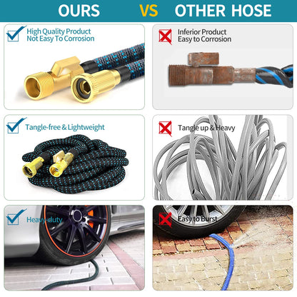 200 ft Expandable Garden Hose with 10 Spray Nozzle - Heavy Duty Superior Strength 3750D - 4 -Layer Latex Core - Expanding Water Hoses - Extra Strong Brass Connectors/Storage Bag