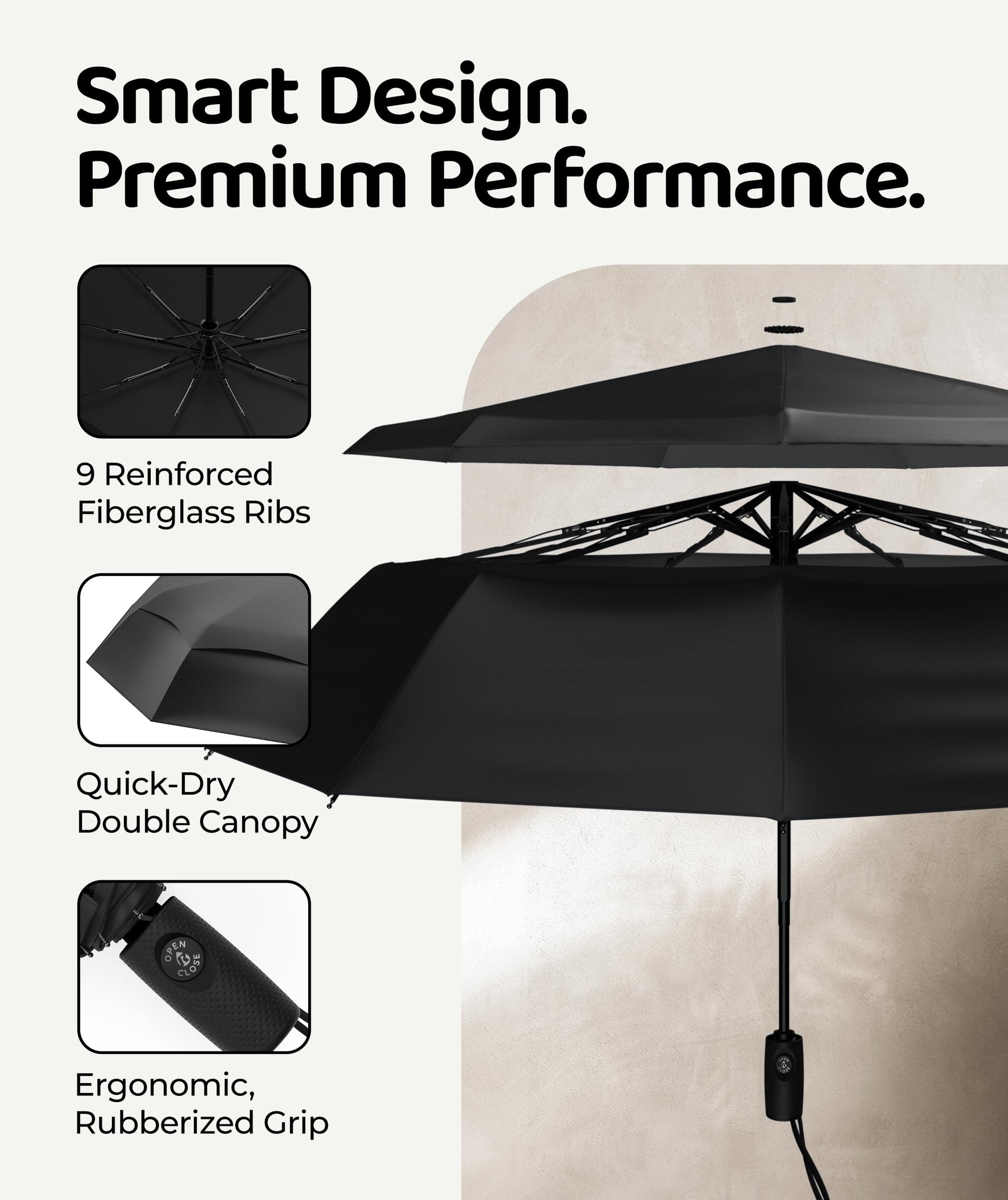 Repel Windproof Travel Umbrella - Compact & Withstands Winds up to 100MPH, Strongest Premium Auto Folding Umbrella for Rain and Sun - Durable, Light & Portable for Women & Men, Fits Backpack & Cars - Available at All In One Marketplace Canada