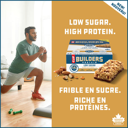 CLIF BUILDERS Low Sugar Protein Bars – Almond Salted Caramel, 12-Pack (56g each)