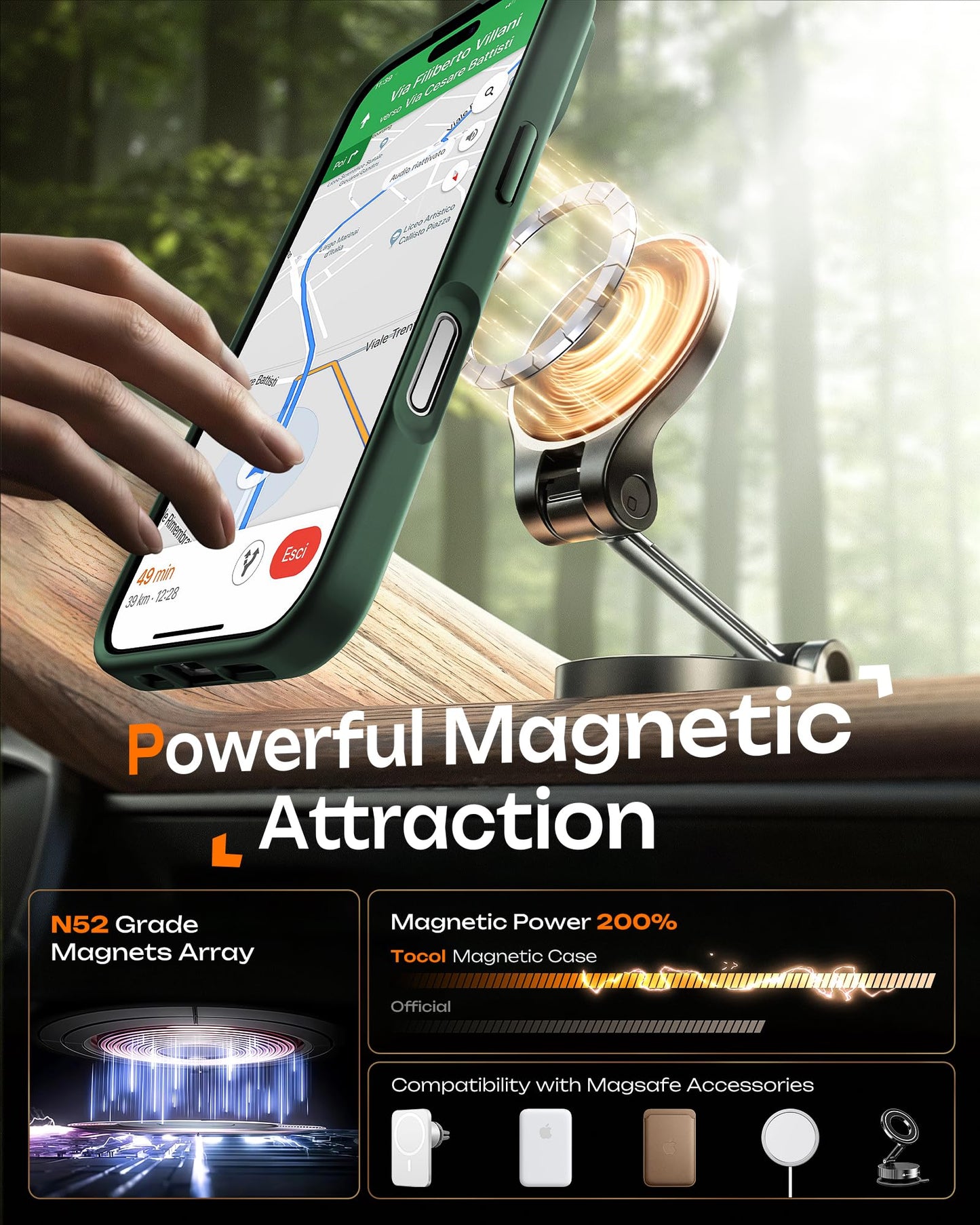 TOCOL for iPhone 17 Case, Full Camera Protection, Built-in Magnetic Ring, Compatible with Magsafe, Drop Protection, Translucent Matte Phone Case for iPhone 17 6.3 inch (Alpine Green)