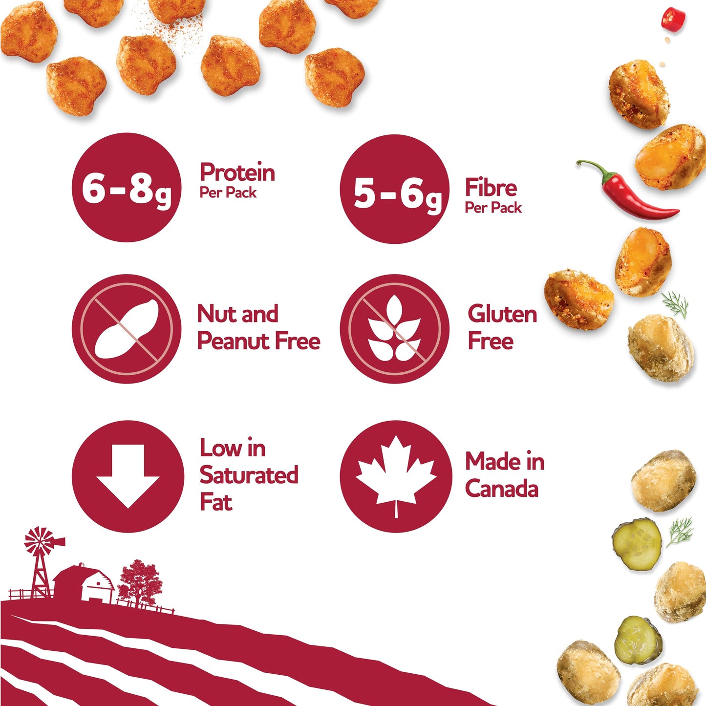 Three Farmers Variety Snack Pack - 18 Count Roasted Fava Beans & Chickpeas with Sweet Chilli, Dill Pickle & BBQ Flavors