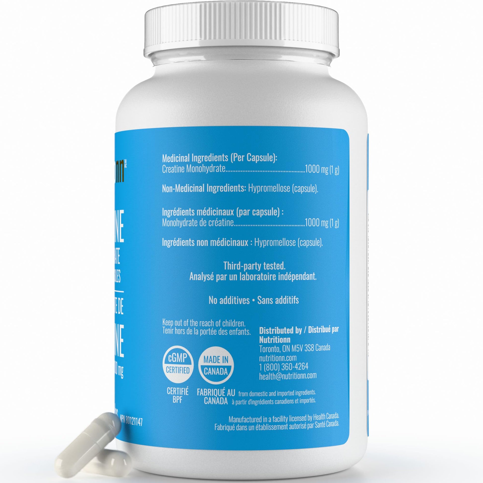 Creatine Capsules - 100% Creatine Monohydrate 1000 mg x 150 Pills (3-5 g Serving) - Made in Canada - Premium Strength and Muscle Growth Supplement by Nutritionn - Available at All In One Marketplace Canada
