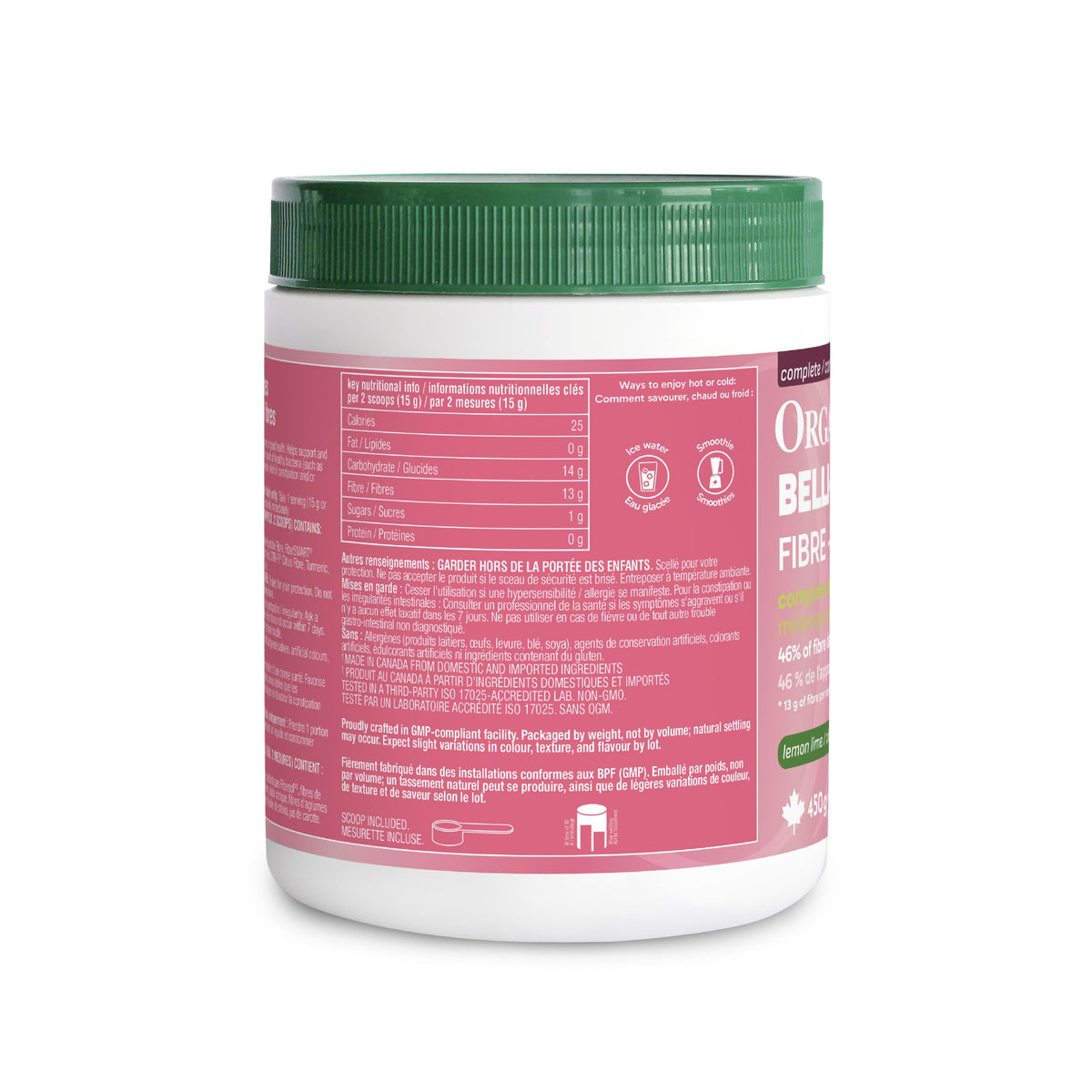 Organika Belli-Bliss Fibre– Daily Prebiotic Fiber Blend for Digestive Health- Supports Healthy Gut Bacteria, Gentle Constipation Relief, Mixable Fiber Supplement- Lemon Lime, 450g
