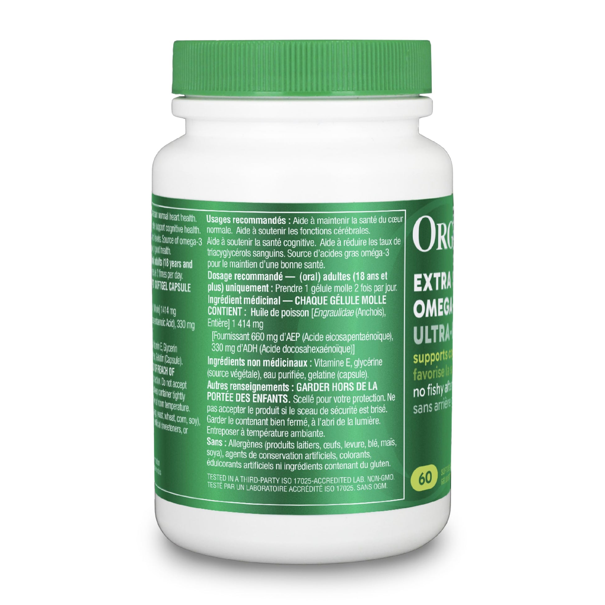 Organika Extra Strength Omega-3 Fish Oil 1414mg – High DHA (330mg) and EPA (660mg) Formula for Cognitive, Brain & Heart Health – No Fishy Aftertaste, Sustainably Sourced – 60 Softgels - Available at All In One Marketplace Canada