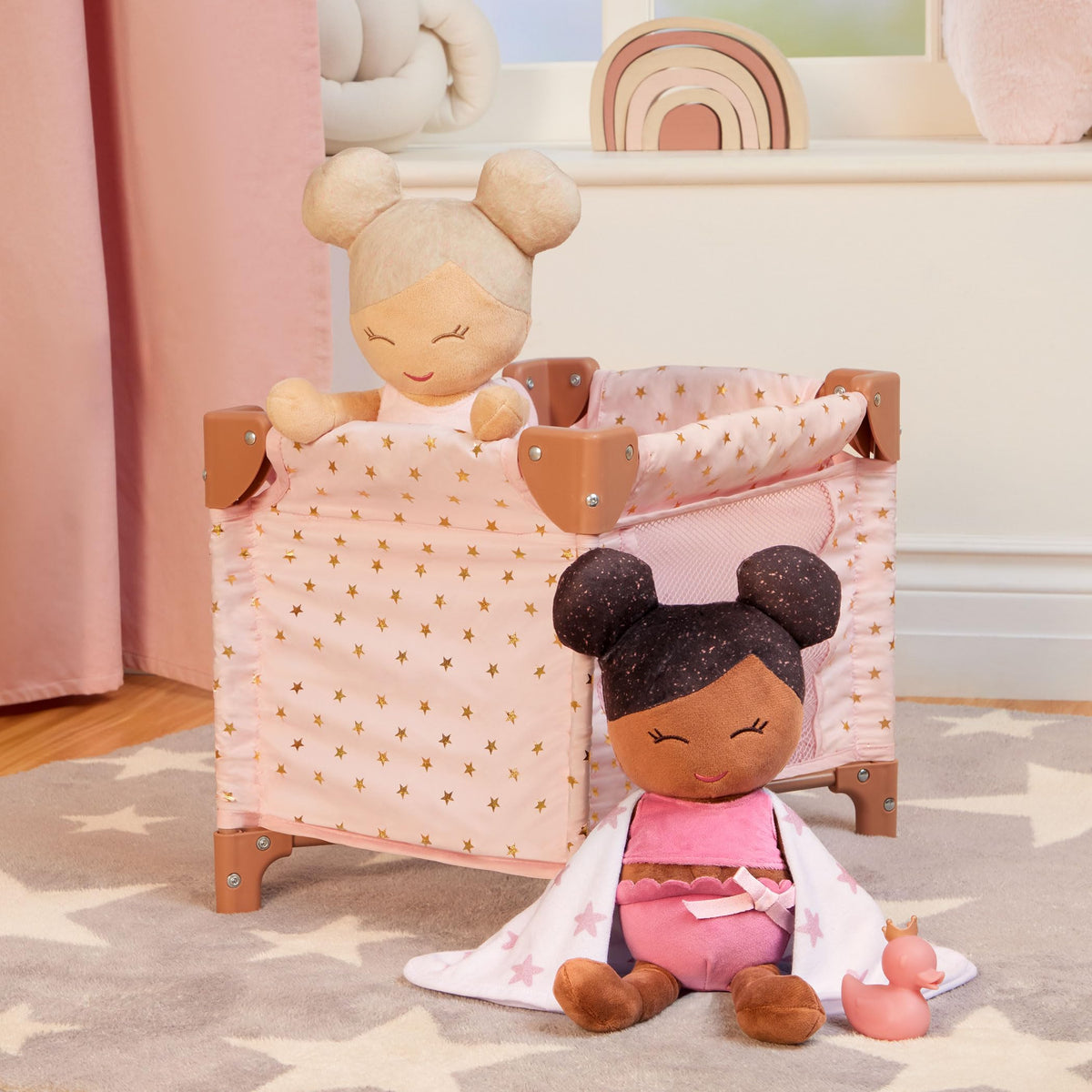 LullaBaby Doll Playpen, Folding Pink Baby Doll Crib, Star Print Design