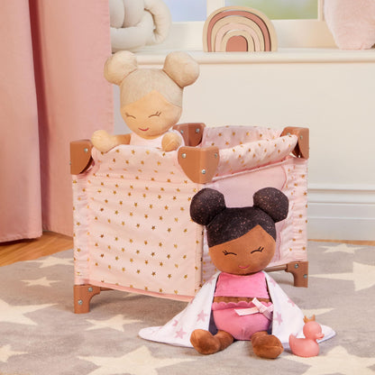 LullaBaby Doll Playpen, Folding Pink Baby Doll Crib, Star Print Design