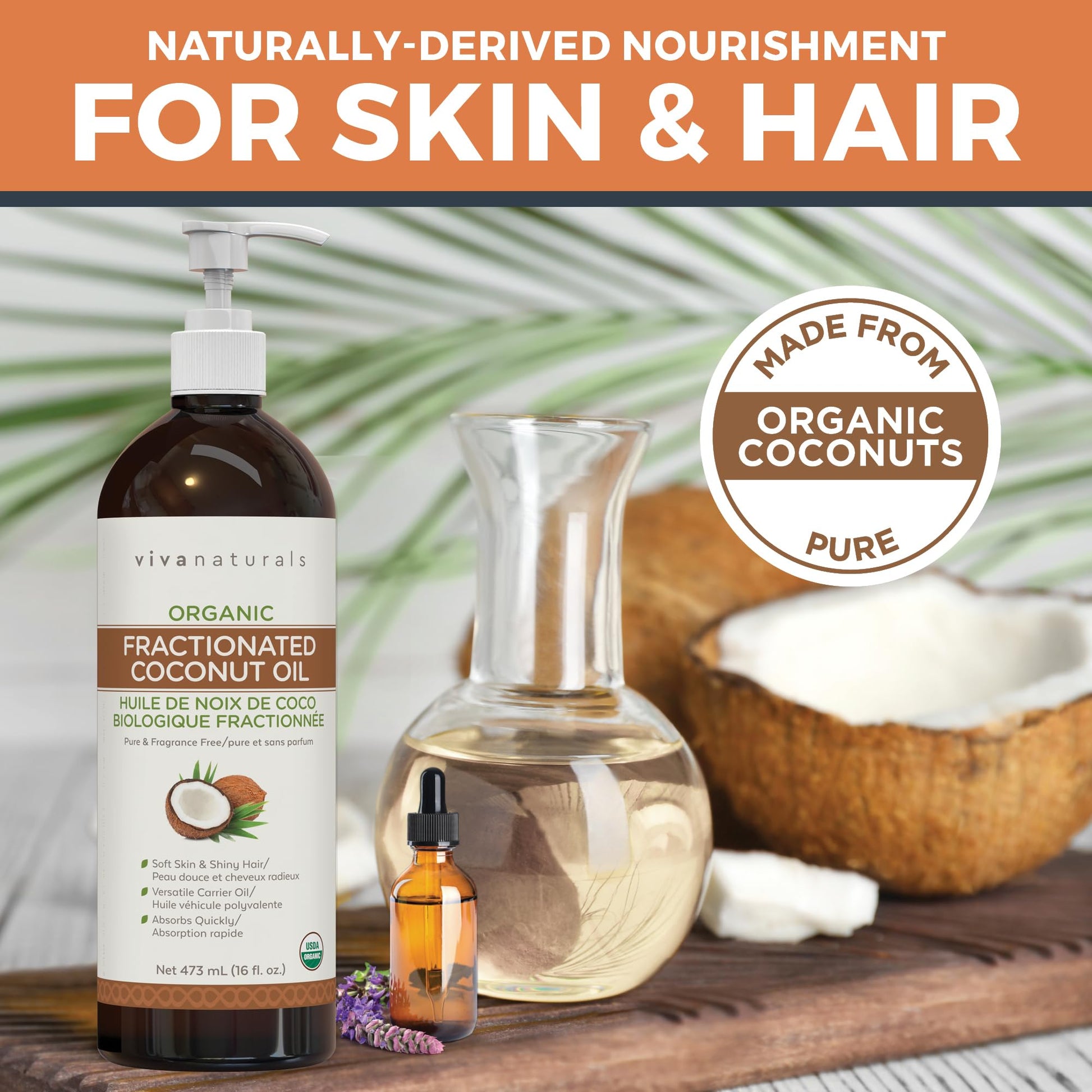 Viva Naturals Organic Fractionated Coconut Oil – Pure Massage Oils for Massage Therapy, Coconut Oil for Skin & Hair, Lightweight Carrier Oil for Essential Oils, 16 fl oz - Available at All In One Marketplace Canada