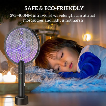 PALONE Bug Zapper Racket, Electric Bug Zapper, 4000V Electric Swatter 3 Layers Lamp, Indoor Zapper Without Waving Hands for Kitchen, Home, Garden and Outdoors(Black)