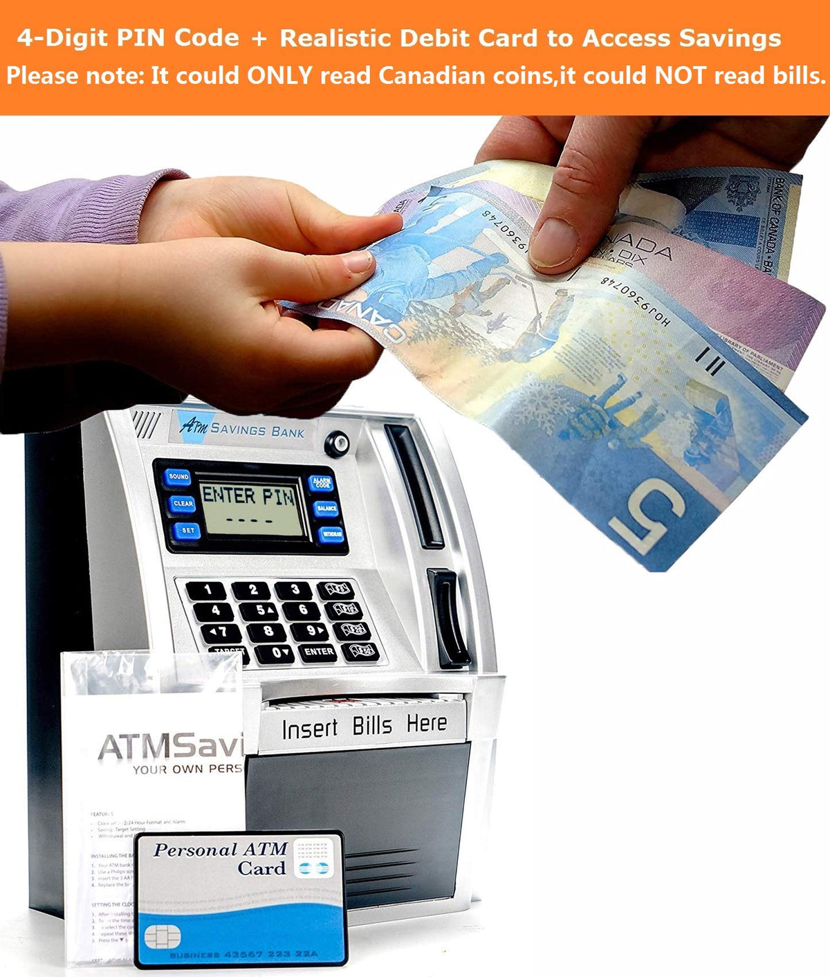 Canadian Dollars ATM Piggy Bank for Kids with Card and Coins Identification 🍁 All In One Marketplace Canada