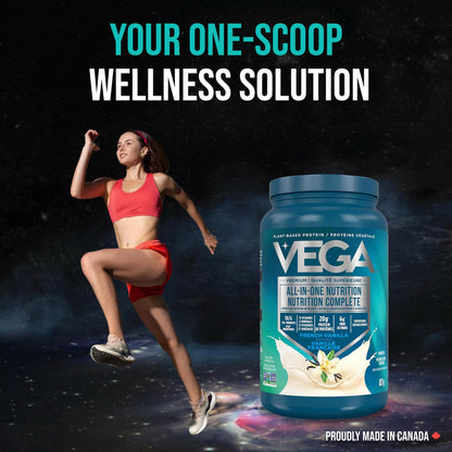 Vega Premium All-in-One Nutrition Protein Powder – 20g Plant-Based Vegan Protein, Vitamins & Probiotics, Vanilla, 827g (20 Servings)